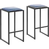 Royal Catering Loft-Barhocker aus Metall mit schwarz-blauer Polsterung – 2 Stk.