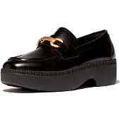 FitFlop Slipper F-Luma Chunky Snaffle Box Leather Demi-Wedge Loafers Damen Black-Schuhgröße 36