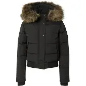 Superdry Steppjacke "EVEREST HOODED BOMBER JKT", Damen, Gr. M, schwarz, Steppware, Obermaterial: 100% Polyester, unifarben, regular fit normal, Jacken Steppjacke, Kunstfaser, slim fit