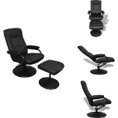 vidaXL TV-Sessel mit Fußhocker Schwarz Kunstleder - Sessel