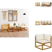 vidaXL 6-tlg. Garten-Lounge-Set mit Auflagen Creme Massivholz Akazie - Gartenmöbel-Sets