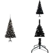 vidaXL Künstlicher Weihnachtsbaum Beleuchtung & Kugeln Schwarz 180 cm - Weihnachtsbäume