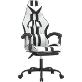 The Living Store Gaming-Stuhl mit Fußstütze Drehbar Weiß & Schwarz Kunstleder