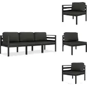 vidaXL 3-tlg. Garten-Lounge-Set mit Kissen Aluminium Anthrazit - Gartenmöbel-Sets