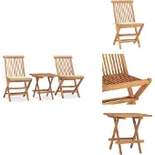 vidaXL 3-tlg. Garten-Essgruppe mit Kissen Klappbar Massivholz Teak - Gartenmöbel-Sets