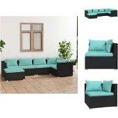 vidaXL 6-tlg. Garten-Lounge-Set mit Kissen Poly Rattan Schwarz - Gartenmöbel-Sets