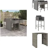 vidaXL 5-tlg. Gartenbar-Set mit Kissen Grau Poly Rattan - Gartenmöbel-Sets