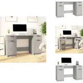 vidaXL Schreibtisch mit Beistellschrank Betongrau Holzwerkstoff - Schreibtische