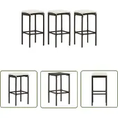 The Living Store Barhocker mit Kissen 3 Stk. Braun Poly Rattan