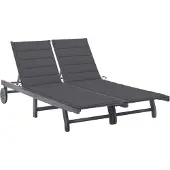 vidaXL 2-Personen-Sonnenliege mit Auflage Grau Akazie Massivholz