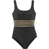 LASCANA Badeanzug "Elodie", Damen, Gr. 42, Cup F, gold (schwarz, goldfarben), Recycling-Polyamid, unifarben mit Farbeinsatz, Badeanzüge Badeanzug, mit trendigem Materialeinsatz