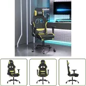 The Living Store Gaming-Stuhl mit Fußstütze Schwarz und Hellgrün Stoff