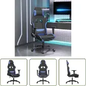 The Living Store Gaming-Stuhl mit Fußstütze Schwarz und Blau Stoff