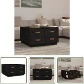 The Living Store Couchtisch Schwarz 80x80x45 cm Massivholz Kiefer