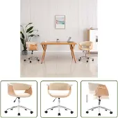 The Living Store Drehbarer Bürostuhl Creme Bugholz und Kunstleder