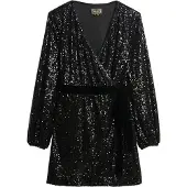 Superdry für Damen. W8011789A Vestido Sequin Velvet Wrap negro (XS), Schwarz, Lässig, Party, Polyester, Langarm