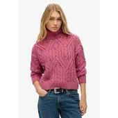 Superdry für Damen. W6110548A Geflochtener Strickpullover mit Polokragen rosa (L), Lässig, Acryl