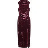 Superdry für Damen. W8011695A Bordeauxrotes Samtkleid (M), Party, Polyester, Ärmellos / Hosenträger