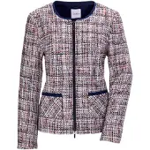 Goldner Jackenblazer "Eleganter Wollblazer mit Rundhals", Damen, Gr. 42, weiß (weiß, marine, rot), Obermaterial: 100% Wolle WO., Feminin, Gerade, Blazer Jackenblazer, Paspel