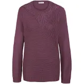 Goldner Kurzgröße: Eleganter Glanzpullover, Ajourmuster in cassis | Gr.: 23