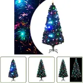 The Living Store Künstlicher Weihnachtsbaum mit Ständer/LED 180 cm Fiberoptik
