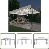 The Living Store Pavillon mit Doppeldach & LED-Lichterkette 3x4 m Weiß