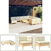 The Living Store 11-tlg. Garten-Lounge-Set mit Creme Kissen Kiefernholz