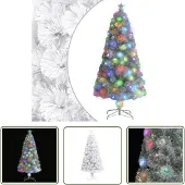 The Living Store Künstlicher Weihnachtsbaum mit LED Weiß 120 cm Glasfaser