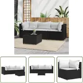 The Living Store 4-tlg. Garten-Lounge-Set mit Kissen Schwarz Poly Rattan