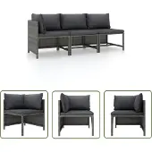 The Living Store 3-tlg. Garten-Lounge-Set mit Kissen Poly Rattan Grau