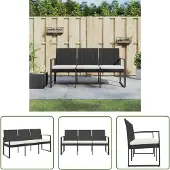 The Living Store Gartenbank 3-Sitzer mit Kissen Schwarz PP-Rattan