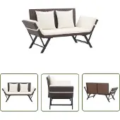 The Living Store Gartenbank mit Auflagen 176 cm Braun Poly Rattan