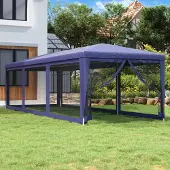 The Living Store Partyzelt mit 8 Mesh-Seitenwänden Blau 3x9 m HDPE