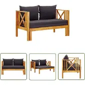 The Living Store 2-Sitzer-Gartenbank mit Kissen 122 cm Massivholz Akazie