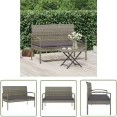 The Living Store Gartenbank mit Kissen Grau 105 cm Poly Rattan