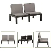The Living Store Garten-Lounge-Bank mit Auflagen Kunststoff Grau