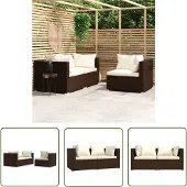 The Living Store 3-tlg. Garten-Lounge-Set mit Auflagen Braun Poly Rattan