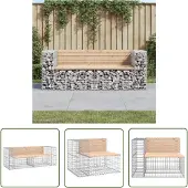 The Living Store Gartenbank aus Gabionen 184x71x65,5 cm Massivholz Kiefer