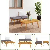 The Living Store 3-tlg. Garten-Lounge-Set mit Kissen Massivholz Akazie