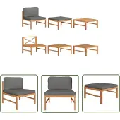 The Living Store 3-tlg. Garten-Lounge-Set mit Dunkelgrauen Kissen Teakholz