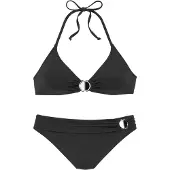 Jette Triangel-Bikini , Damen, Gr. 32, Cup A/B, schwarz, Microfaser, Microfaser, Polyamid, unifarben, Bikini-Sets Triangel-Bikini, mit Zier-Accessoires