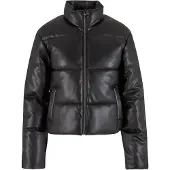 Urban Classics Damen Winterjacke , Kunstleder, gesteppt, schwarz - Größe M