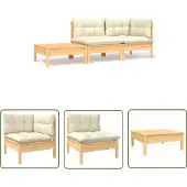 The Living Store 3-tlg. Garten-Lounge-Set mit Kissen in Creme Massivholz Kiefer