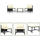 The Living Store 3-tlg. Garten-Sofagarnitur mit Auflagen Schwarz Poly Rattan