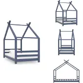 vidaXL Kinder-Bettgestell Grau Massivholz Kiefer 80x160 cm - Baby- & Kleinkinderbetten