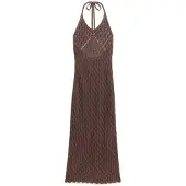 Superdry für Damen. W8011736A Braunes Halter-Kleid aus Häkelstoff (S), Lässig, Baumwolle, Ärmellos / Hosenträger