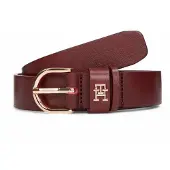 Tommy Hilfiger Ledergürtel "ESSENTIAL EFFORTLESS 2.5 cm breit GOLD", Damen, Gr. 80, oxblood, Rindsleder, Gürtel Ledergürtel, Logoemblem, weiche Haptik, ovale Einfachdornschließe