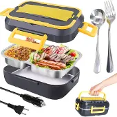 HARAHU Elektrische Heiz-Lunchbox Dunkelblau/Gelb - Warmes Essen für unterwegs KP39115