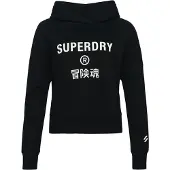 Superdry für Damen. W2011829A Core Sport kurzes quadratisch geschnittenes Sweatshirt mit Kapuze schwarz (S), Lässig, Baumwolle, Langarm