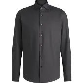 BOSS Businesshemd , Herren, Gr. 41, N-Gr, schwarz (dunkelgrau025), Web, Obermaterial: 98% Baumwolle, 2% Elasthan, unifarben, regular fit normal, Rundhals, Manschette mit Schlitz, Hemden Businesshemd